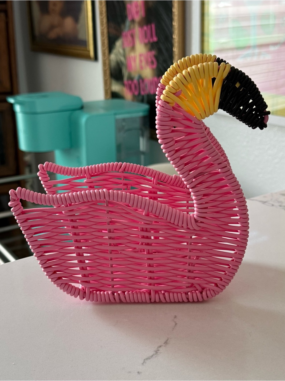 Ciroa Pink Flamingo Resin Wicker Napkin Holder
